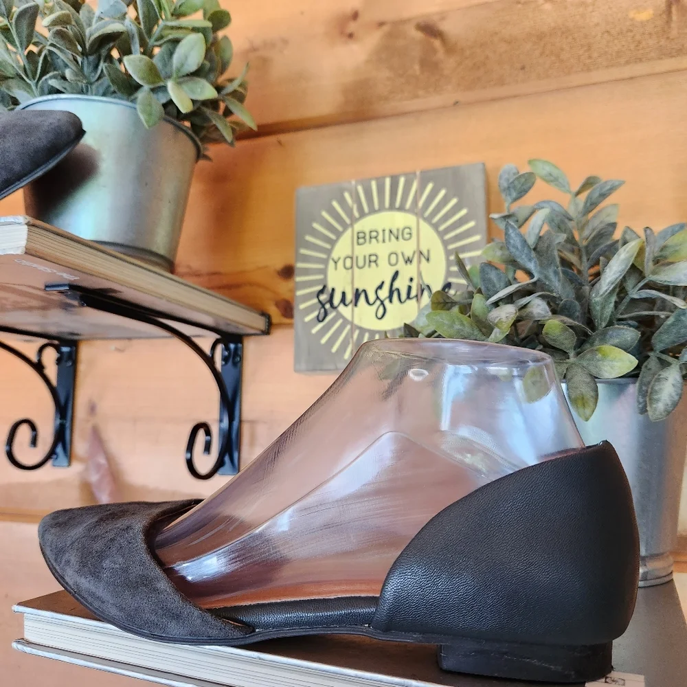 J. Jill 💜 D'orsay Gray Suede Leather Pointed Toe Ballet Flats Shoes SHU077351 7